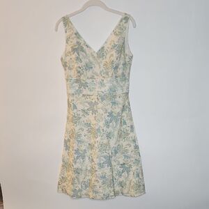 Ann Taylor Cotton Floral Sleeveless Dress - Cream and Blue Size 10